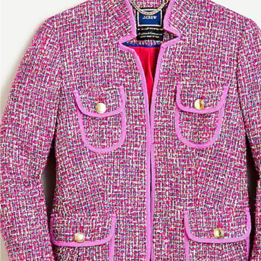 J. Crew women’s Pink Tweed Jacket with Gold Buttons EUC